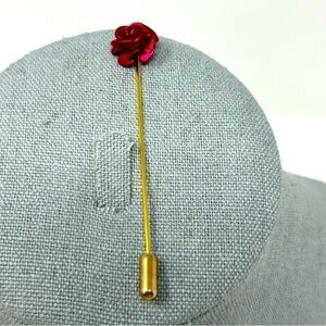 Vintage Romantic Red Rose Gold Tone Stick Pin